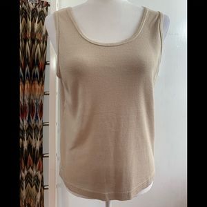 CLAUDIA D. Taupe Polyester/Cotton Blend Large Ribbed Tank